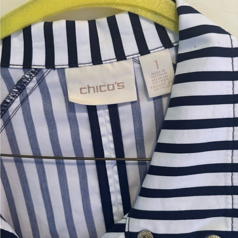 Chico's Navy and White Striped Blazer Jacket - Picture 4 of 5